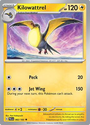 Kilowattrel card from SV02: Paldea Evolved