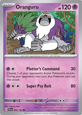 Oranguru card from SV02: Paldea Evolved