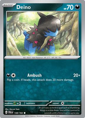 Deino card from SV02: Paldea Evolved