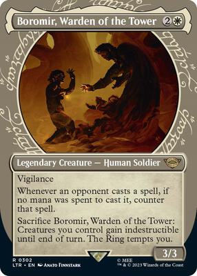 Boromir, Warden of the Tower (Showcase) card from Universes Beyond: The Lord of the Rings: Tales of Middle-earth