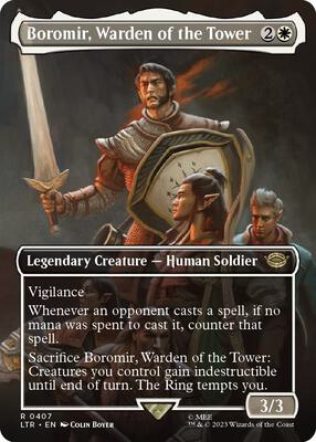 Boromir, Warden of the Tower (Borderless) card from Universes Beyond: The Lord of the Rings: Tales of Middle-earth