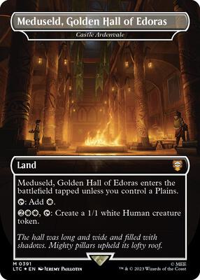 Meduseld, Golden Hall of Edoras - Castle Ardenvale (Borderless) (Surge Foil) card from Commander: The Lord of the Rings: Tales of Middle-earth