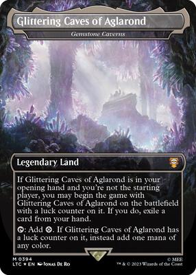 Glittering Caves of Aglarond - Gemstone Caverns (Borderless) (Surge Foil) card from Commander: The Lord of the Rings: Tales of Middle-earth