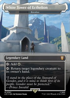 White Tower of Ecthelion - Karakas (Borderless) (Surge Foil) card from Commander: The Lord of the Rings: Tales of Middle-earth