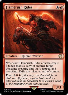 Flamerush Rider card from Commander: The Lord of the Rings: Tales of Middle-earth