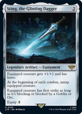 Sting, the Glinting Dagger card from Universes Beyond: The Lord of the Rings: Tales of Middle-earth