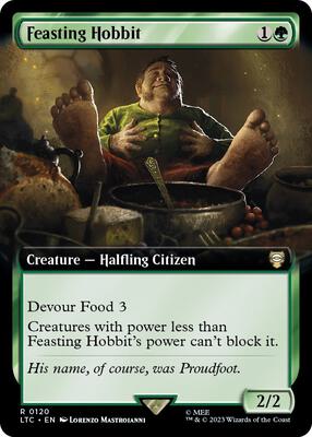 Feasting Hobbit (Extended Art) card from Commander: The Lord of the Rings: Tales of Middle-earth
