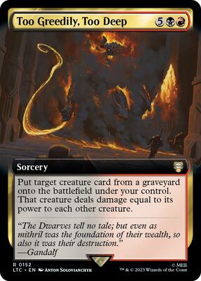 Too Greedily, Too Deep (Extended Art) card from Commander: The Lord of the Rings: Tales of Middle-earth