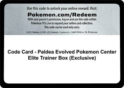 Code Card - Paldea Evolved Pokemon Center Elite Trainer Box (Exclusive) card from SV02: Paldea Evolved