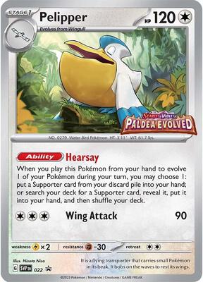 Pelipper - 022 (Prerelease) card from SV: Scarlet & Violet Promo Cards