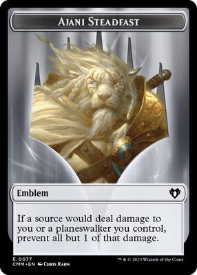 Emblem - Ajani Steadfast // Wizard Double-Sided Token card from Commander Masters
