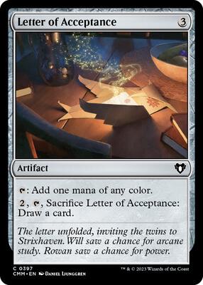 Letter of Acceptance card from Commander Masters