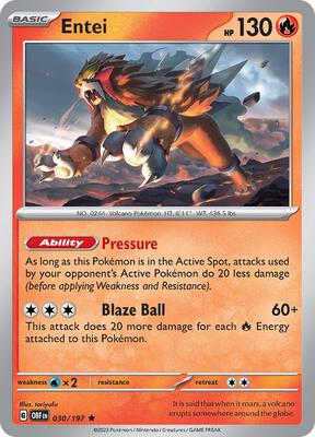 Entei card from SV03: Obsidian Flames