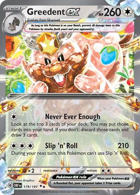 Greedent ex card from SV03: Obsidian Flames