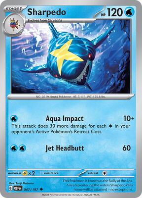 Sharpedo card from SV03: Obsidian Flames