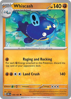 Whiscash card from SV03: Obsidian Flames