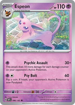 Espeon card from SV03: Obsidian Flames