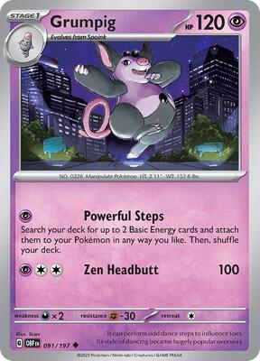Grumpig card from SV03: Obsidian Flames