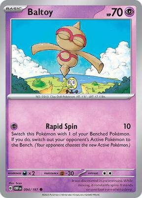 Baltoy card from SV03: Obsidian Flames