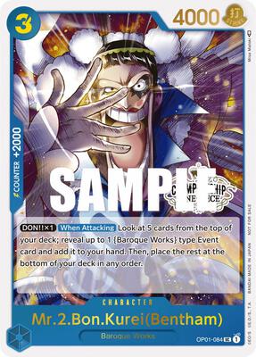 Mr.2.Bon.Kurei (Bentham) (Store Championship Participation Pack Vol. 2) card from One Piece Promotion Cards