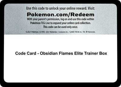 Code Card - Obsidian Flames Elite Trainer Box card from SV03: Obsidian Flames