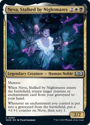 Neva, Stalked by Nightmares card from Wilds of Eldraine