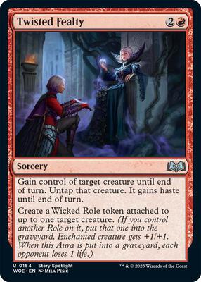 Twisted Fealty card from Wilds of Eldraine