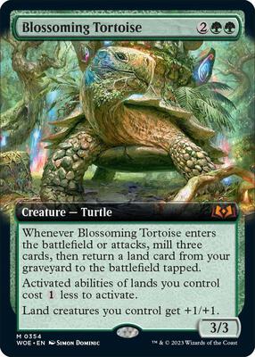 Blossoming Tortoise (Extended Art) card from Wilds of Eldraine