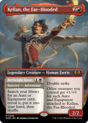 Kellan, the Fae-Blooded (Borderless) card from Wilds of Eldraine