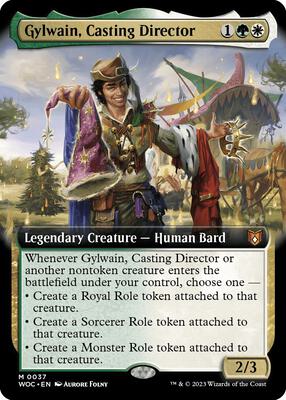 Gylwain, Casting Director (Extended Art) card from Commander: Wilds of Eldraine