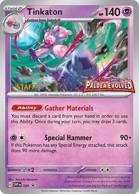 Tinkaton - 020 (Prerelease) [Staff] card from SV: Scarlet & Violet Promo Cards