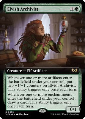 Elvish Archivist (Extended Art) card from Wilds of Eldraine