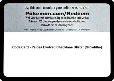 Code Card - Paldea Evolved Checklane Blister [Growlithe] card from SV02: Paldea Evolved