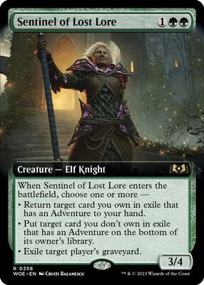 Sentinel of Lost Lore (Extended Art) card from Wilds of Eldraine