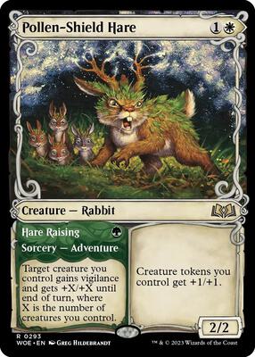 Pollen-Shield Hare (Showcase) card from Wilds of Eldraine