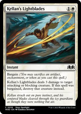 Kellan's Lightblades card from Wilds of Eldraine