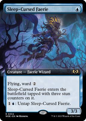 Sleep-Cursed Faerie (Extended Art) card from Wilds of Eldraine