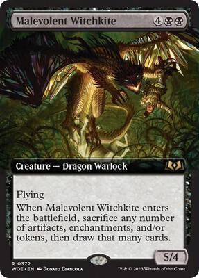Malevolent Witchkite (Extended Art) card from Wilds of Eldraine