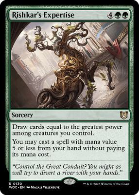 Rishkar's Expertise card from Commander: Wilds of Eldraine