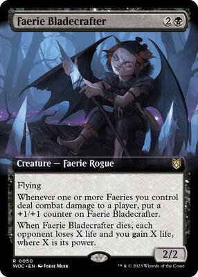 Faerie Bladecrafter (Extended Art) card from Commander: Wilds of Eldraine