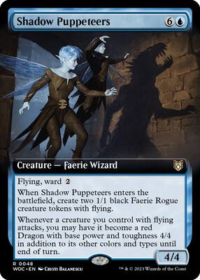 Shadow Puppeteers (Extended Art) card from Commander: Wilds of Eldraine