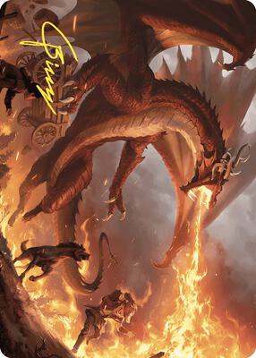 Realm-Scorcher Hellkite Art Card (Gold-Stamped Signature) card from Art Series: Wilds of Eldraine