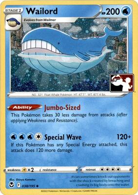 Wailord - 038/195 (Cosmos Holo) card from Prize Pack Series Cards