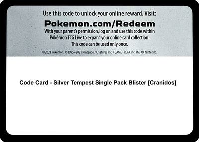 Code Card - Silver Tempest Single Pack Blister [Cranidos] card from SWSH12: Silver Tempest