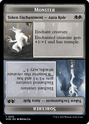 Monster Role / Sorcerer Role // Royal Role / Young Hero Role Double-Sided Token card from Wilds of Eldraine