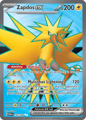 Zapdos ex - 192/165 card from SV: Scarlet & Violet 151