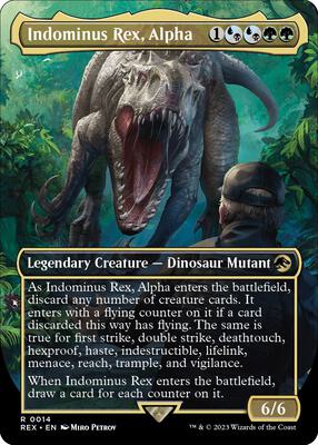 Indominus Rex, Alpha (Borderless) card from Universes Beyond: Jurassic World Collection