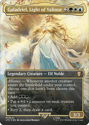 Galadriel, Light of Valinor (Borderless) (Surge Foil) card from Commander: The Lord of the Rings: Tales of Middle-earth