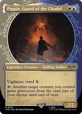 Pippin, Guard of the Citadel (Showcase) (Surge Foil) card from Universes Beyond: The Lord of the Rings: Tales of Middle-earth