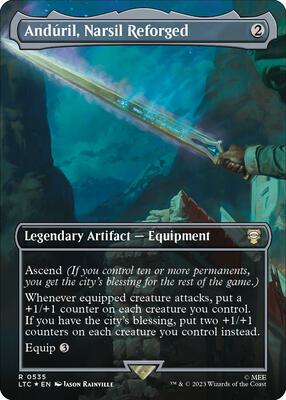 Anduril, Narsil Reforged (Borderless) (Surge Foil) card from Commander: The Lord of the Rings: Tales of Middle-earth
